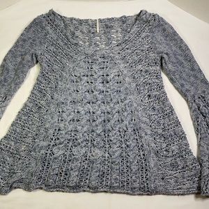 Free People Small Light Blue Open Stitch Bell Sleeve Sweater